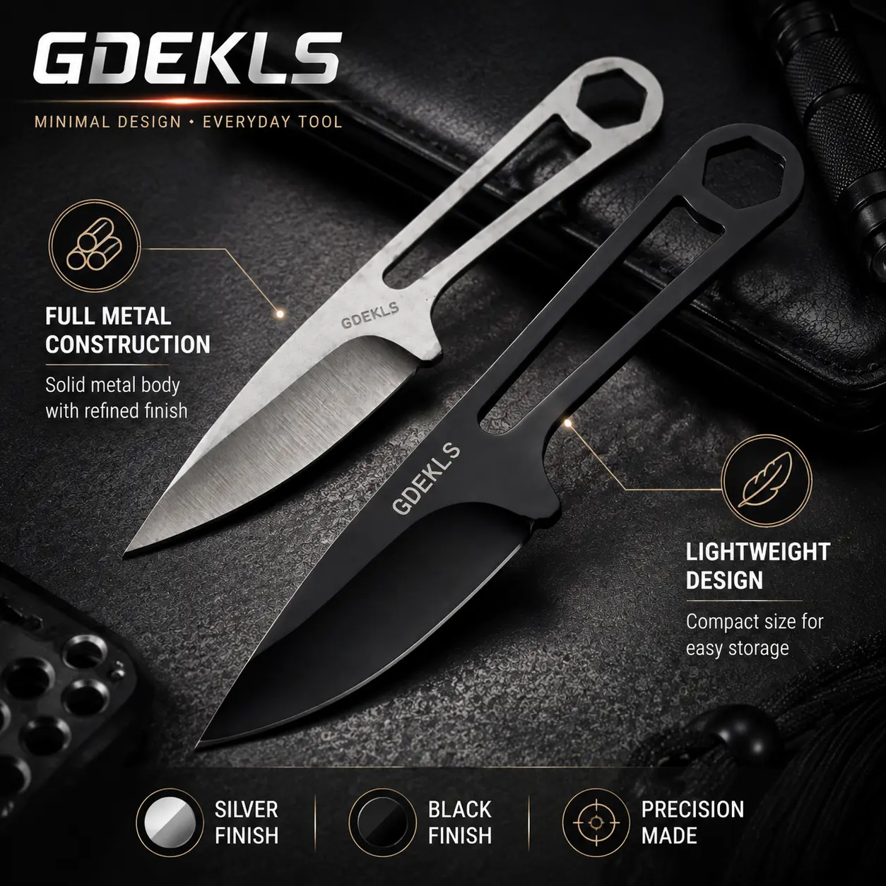 Gdekls 2-Pack Mini Fixed Blade Paring Knives, Portable Neck Carry Utility Cutting Knives with Sheath & Chain for Household Fruit & Vegetable Prep