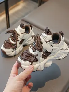 Colorblock Casual Dad Shoes, Breathable Mesh PU Leather, Anti-Slip Rubber Sole, Dual Fastening Design, Sneaker, Trainer, Sports Shoes