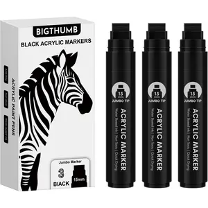 3 Pcs Black Jumbo Permanent Markers 15mm Wide Tip Thick Acrylic Paint Pen Large Calligraphy Marker for Rock Painting, Poster, Sign, Canvas, Glass, Wood, Ceramic