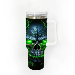 40oz Stainless Steel Tumbler, 1 Count Blue Skull Pattern Insulated Water Bottle, Stainless Steel Thermos, Stainless Steel Flask, Drinking Cup for Home Office School, Boyfriend Gift, Drinkware, Summer Cool Bottle