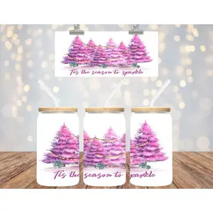 16 oz Uv Dtf Cup Wrap Pink Christmas Trees 707