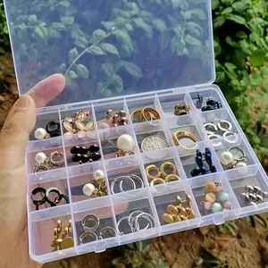 2pcs/pack 24-grid Clear Jewelry Box, Plastic Organizer Storage Container with Adjustable Dividers, for Jewelry Crafts Beads