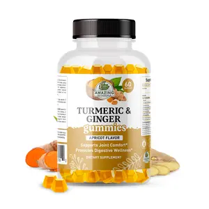 Amazing Botanicals Organic Turmeric & Ginger Edible Dietary Supplement Gummies - 60 Count, 270 mg Turmeric Extract, 12 mg Ginger per Serving, Apricot Flavor, Vegan, Gluten-Free, Non-GMO