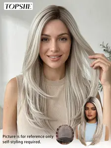 Topshe Mono Lace Front Wig, Deep Root Gradient Platinum Blonde, High-End Women's Wig, Futura Imported Fiber, Natural Parting, Lightweight, Easy Wear