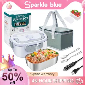 Electric Lunch Box for Men, Women, Adults - 60W Fast Heating Lunch Box (12V/24V/110V) - Heated Lunch Box with 1.5L SS Containers - Portable Food Warmer for Car, Truck, Office Use