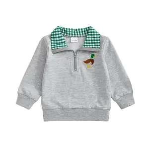 Toddler Boy Girl Outfit Hunting Season Embroidery Sweatshirt Animal Lapel Neck Pullover Shirt Top Fall Clothes