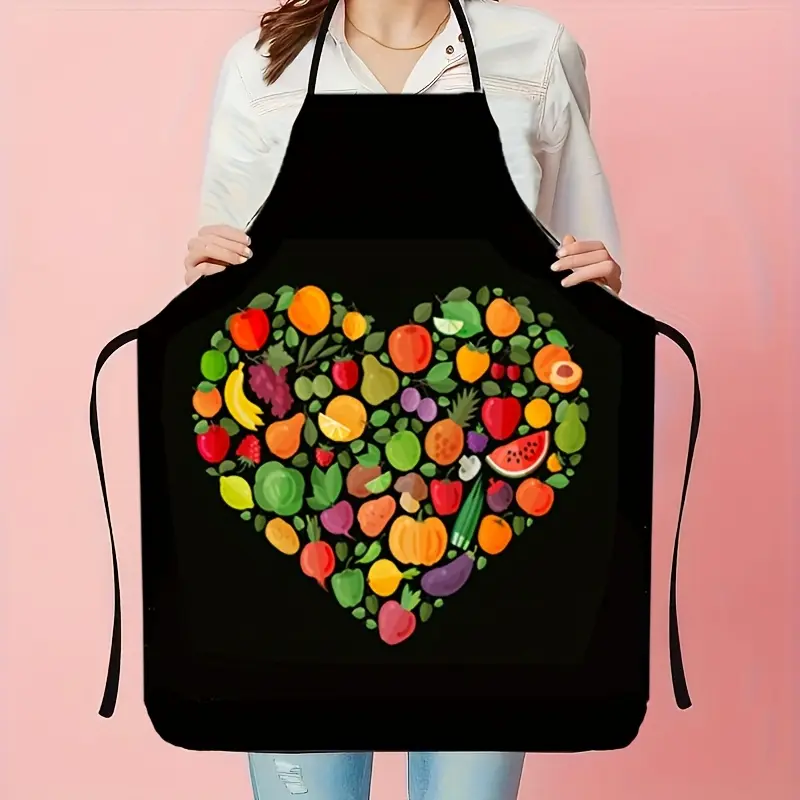 Fruits Heart Pattern Apron, 1 Count Breathable Kitchen Apron, Adult Size Sleeveless Kitchen Apron, Cooking Apron, Kitchen Cooking Aprons, Birthday Gift, Gift for Daughter & Mother & Wife & GF,Valentine's Day Gift