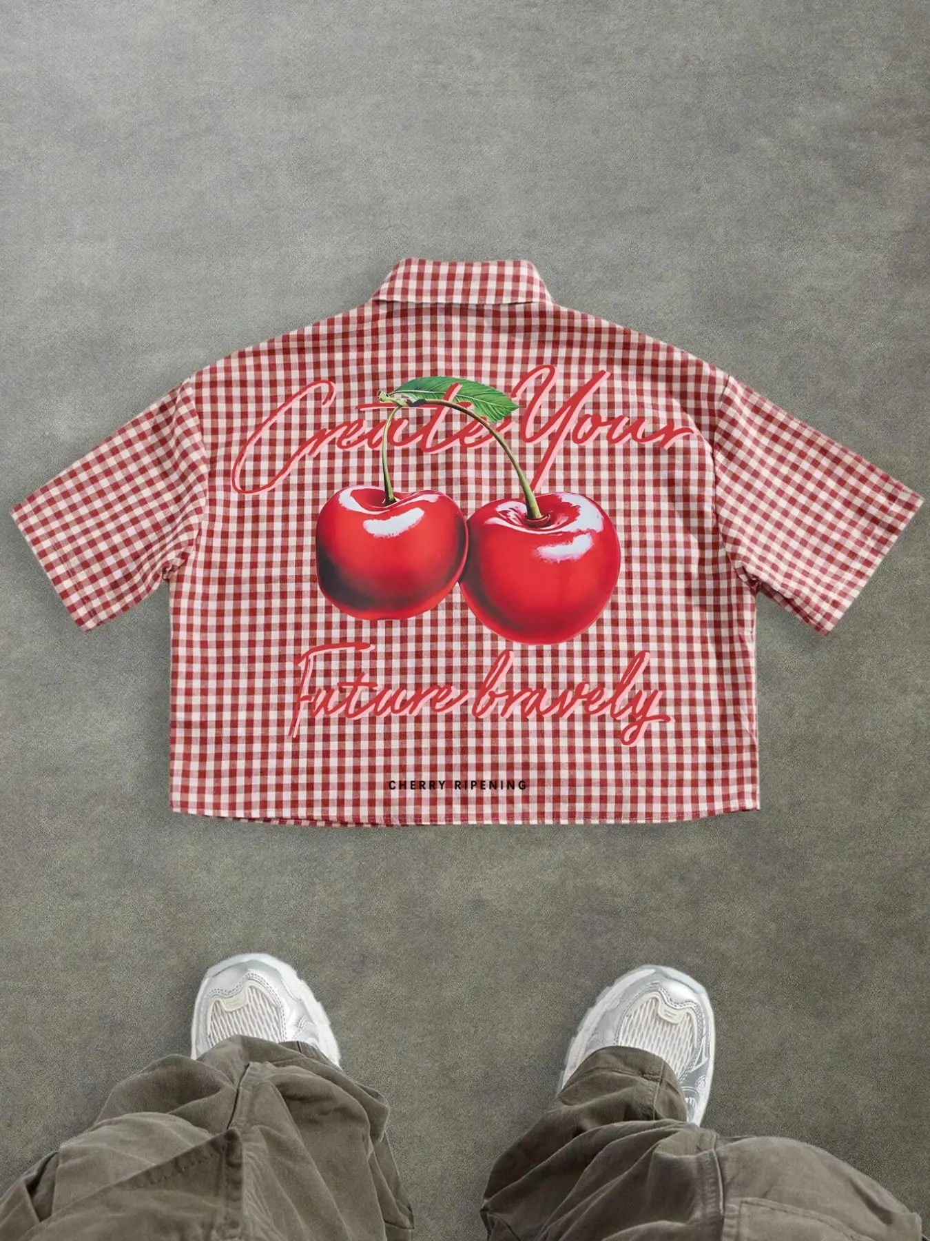 Unisex Cherry Print Short Sleeve Graphic Shirt, Casual Trendy Shirt, Loose-Fit Y2K Retro Vibe Summer Casual Top, Multiple Colors Available, Casual Outings Shirt