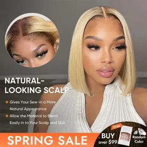 [Spring Musts] Wiggins Hair 4/613 Bob Wig Human Hair Straight Blonde Lace Closure Wig Pre Cut Lace Glueless Wigs Lace Closure Wig With Pre Plucked Hairline WeeklyDeals #SpringStatements