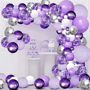 Balloons Garland Arch Kit,144pcs Lavender  Pastel  Confetti Balloons with  White Ballons for Butterfly Bridal Shower Birthday Wedding Party Decoration