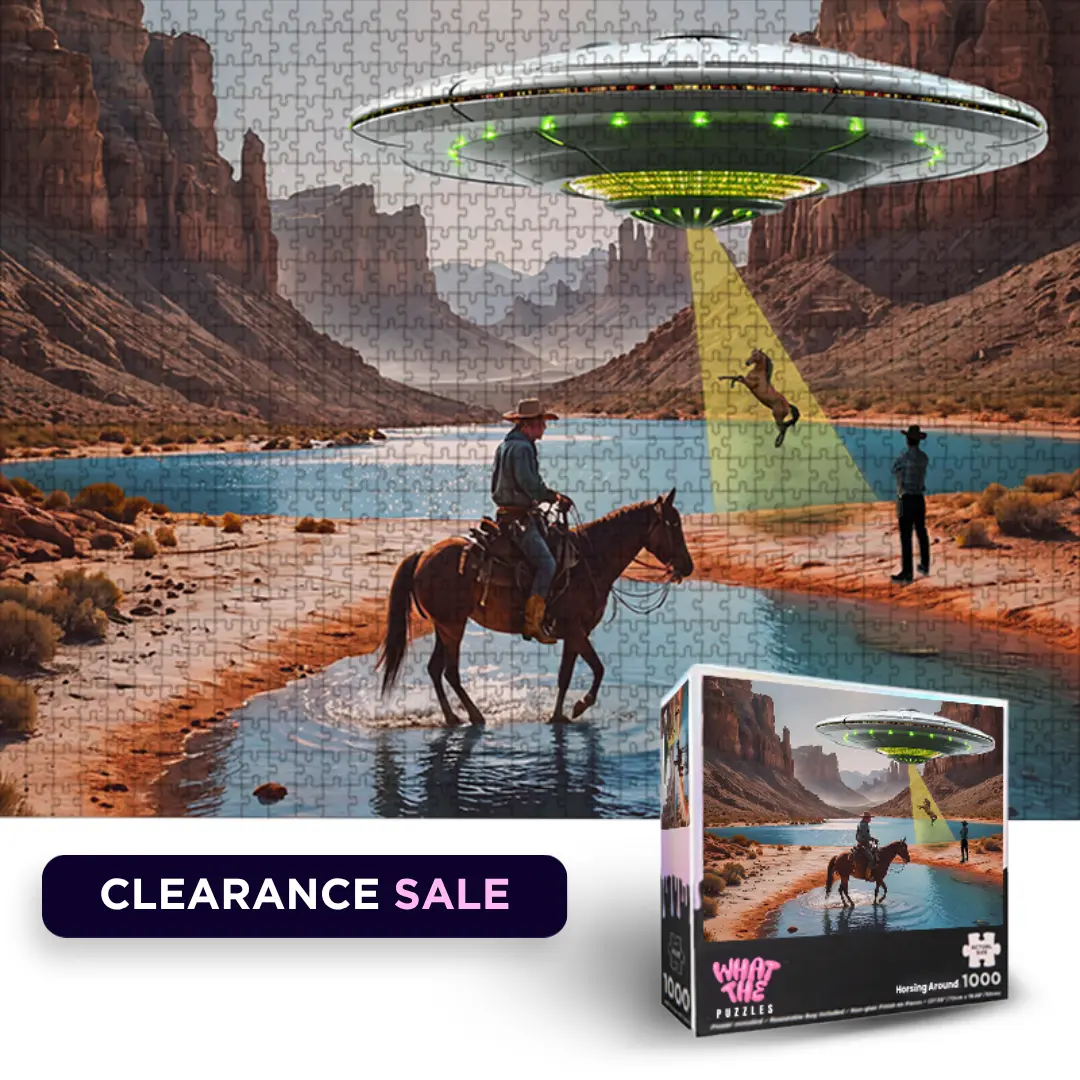 Horsing Around – 1000 Piece Jigsaw Puzzle for Adults, Funny UFO Cowboy Wild West Puzzle Gag Gift for Him, Family Game Night, 27.55" x 19.68" Jigsaw Puzzles 1000 Pieces