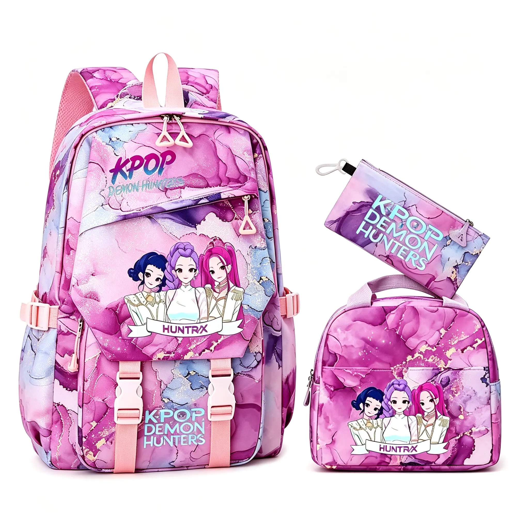 New K-pop 3-Pcs Backpack Set for Teen Girls Laptop Bag Anime School Bag with Lunch Box& Pencil Case Back to School Gift