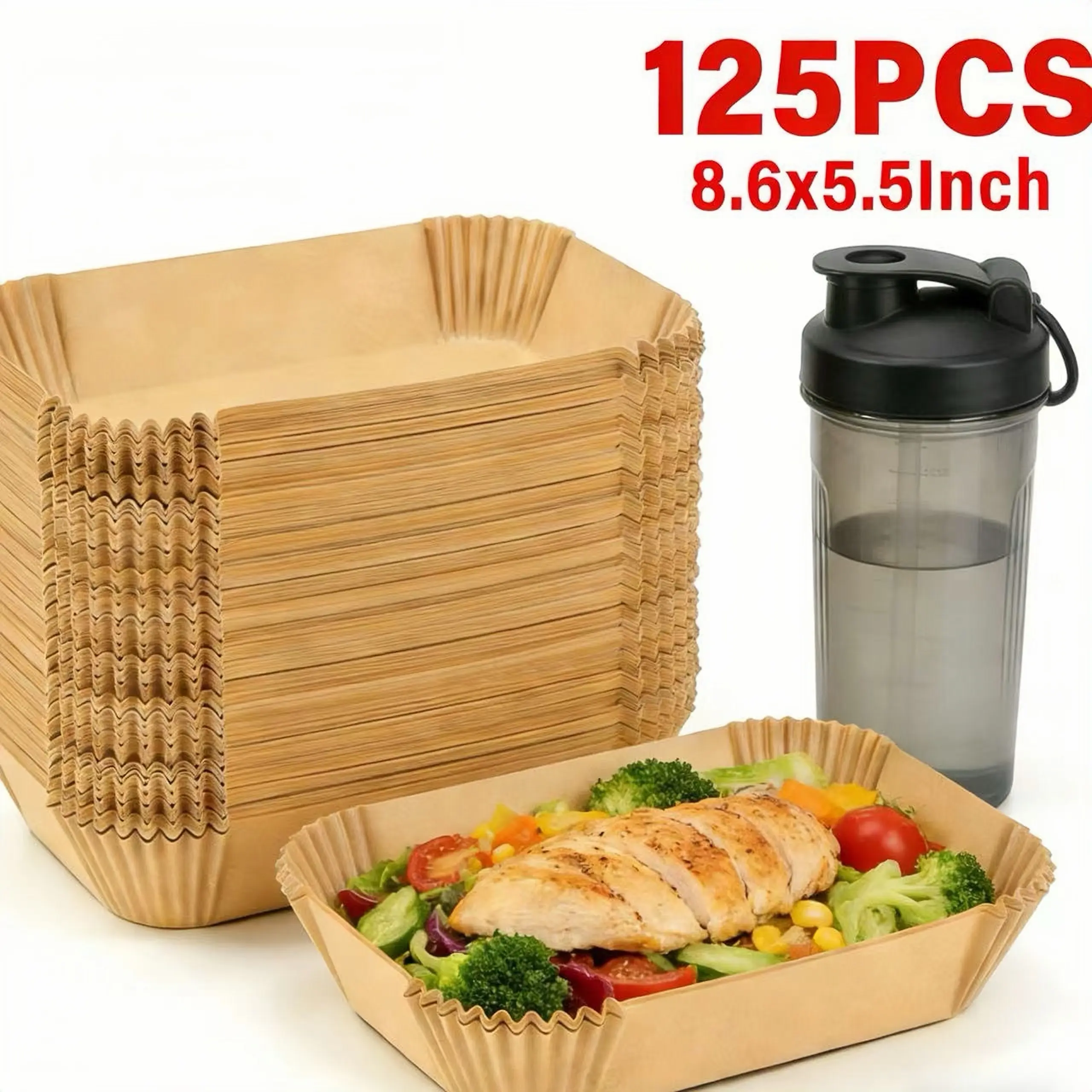 Disposable Nonstick Rectangular Dual Basket Air Fryer Liners, 125-Pack Eco-Friendly Degradable Heat-Resistant Oil-Proof Easy-Cleaning Parchment Paper for Home & Party Disposable Tableware
