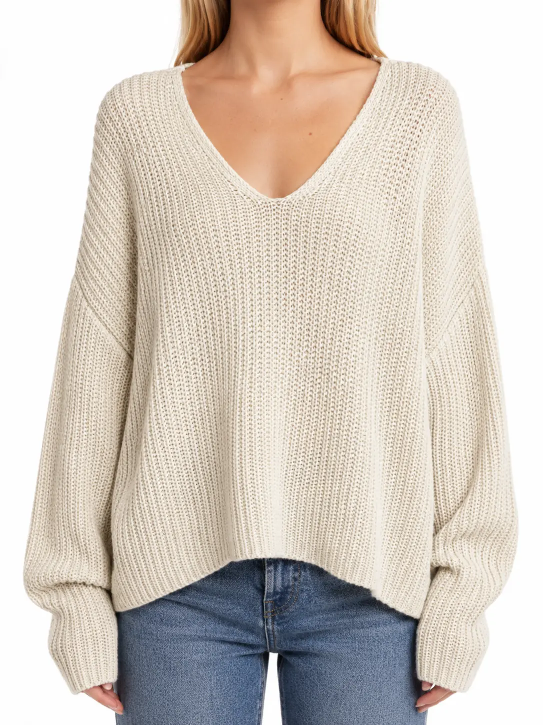 Cozy Oversized Knit Sweater – Soft Cream Relaxed Fit