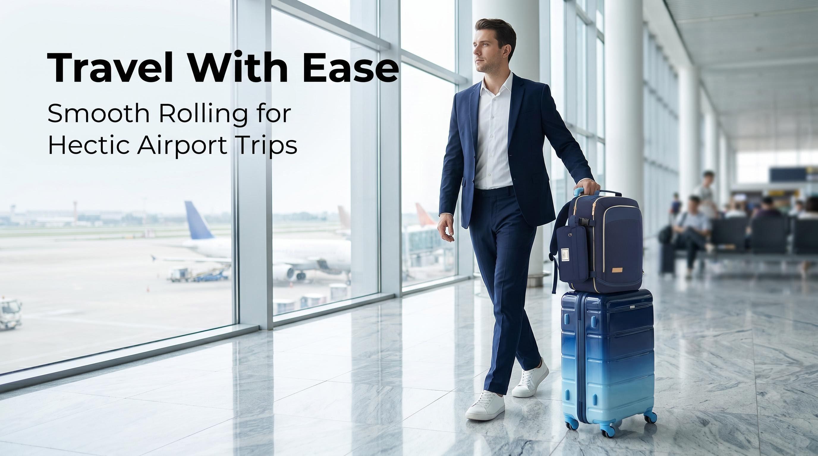 Light Blue Full Hard Shell Luggage Sets - 3-Piece Matched Travel Kit with 20/24/28In 4-Wheeled Carry-On/Checked Baggage, Stylish Gradient Suitcase, Travel Bag, Wash Bag & TSA Lock, Waterproof, International Travel