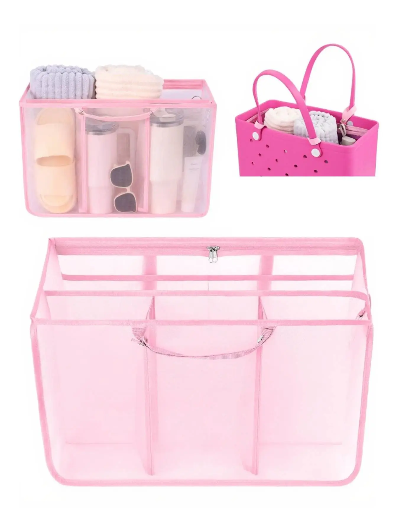 Large Multifunctional Beach Bag Organizer, Lightweight Mesh Insert Divider, Simple Design for Various Beach Bags, Casual Style, Light Pink, Travel Bag Organizer, Tote Bag Organizer, Travel Accessories, Handbag Divider Organizer