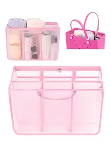 Large Multifunctional Beach Bag Organizer, Lightweight Mesh Insert Divider, Simple Design for Various Beach Bags, Casual Style,Light Pink
