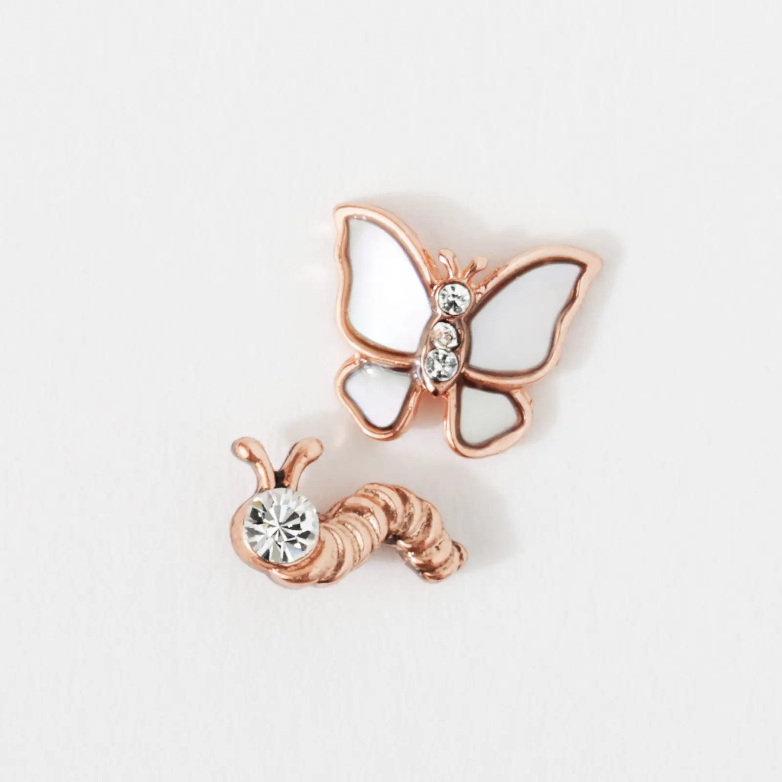 Mother of Pearl Butterfly + Caterpillar Charm Set