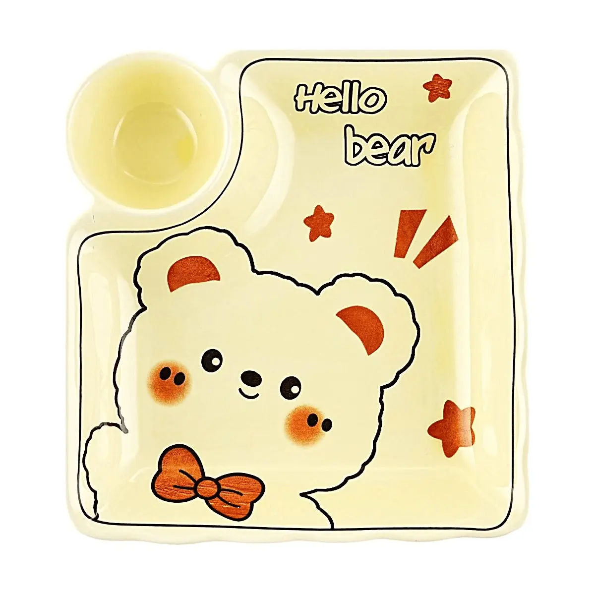 Golden Lion Cute Dumpling Plate 7.5 Inch Ceramic Appetizer Dish, Yellow Bear Design, Food Safe Stoneware Serving Platter for Snacks, Dips, Desserts