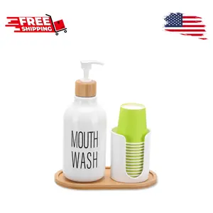 Mouthwash Dispenser with Cup Holder, Plastic White