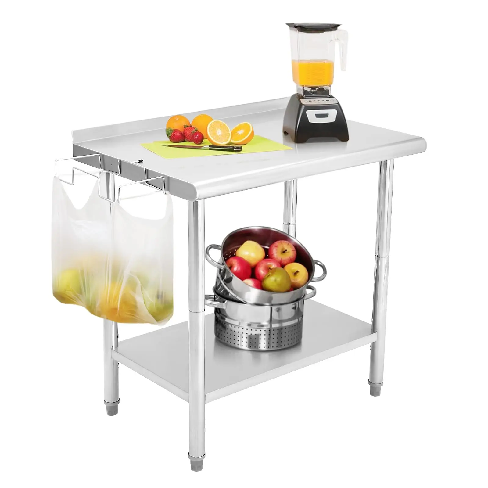 GARVEE 48" x 24" Commercial Stainless Steel Prep Table, NSF Work Table with Backsplash, Adjustable Undershelf, 5 Hooks and Wheels, Heavy Duty Workbench Workstation for Home Kitchen Restaurant