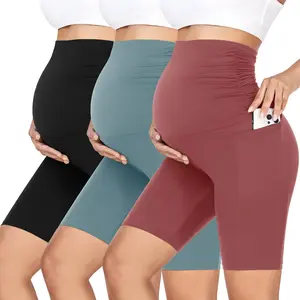 Pack Women's Maternity Shorts Over Belly with Pockets - 8'' High Waisted, Comfy Tummy Tuck Garment for Pregnancy Pregnant