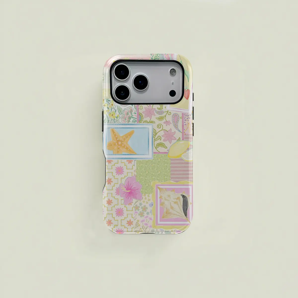 1 pc starfish lemon flower double layer protective case, solid two-in-one protective case, suitable for iPhone 17 16 15 Pro 14 13 12 11 Pro Max 14 Plus 15 Plus 16Plus 17Plus Samsung Galaxy S25 S24 S23 Ultra series protective case couple mobile phone case