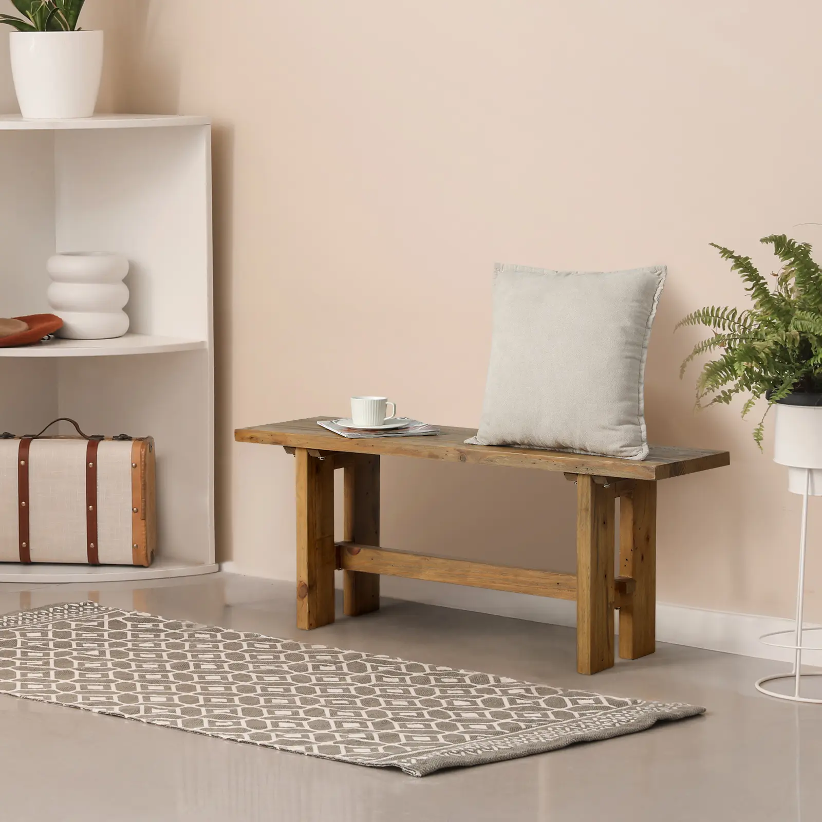 Farmhouse Solid Wood Bench, Entryway Bench for Hallway, Kitchen, Dining, Bedroom, Narrow Indoor Bench with Rustic Charm