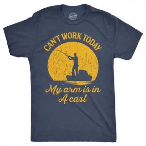 Mens Can't Work Today My Arm Is In A Cast T-Shirt Funny Fishing Tee Mens Funny T Shirts Cool Vintage Fashion T-Shirt Gift Classic Menswear Dad Joke Apparel for Men Funny Fishing Short Sleeve Novelty Tees for Navy
