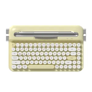 Ajazz AF84 Wireless Membrane Silent Typewriter Keyboard, Round Keycaps, Bluetooth/2.4G Dual-Mode Connection, Cute Retro Aesthetic Design with Integrated Stand for Tablet, Phone, PC and Win/Mac/Android