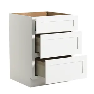 Shaker Style RTA Base Cabinet with 3 Drawers by Solid Wood for Kitchen, Bathroom, or Office , and Storage Separation