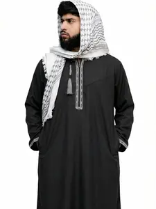 BaxxThobes Omani Thobe - Authentic Moroccan Fire Straight Cut 100% Cotton Full Sleeves with Pockets & Zip-Up Design for Everyday & Special Occasions