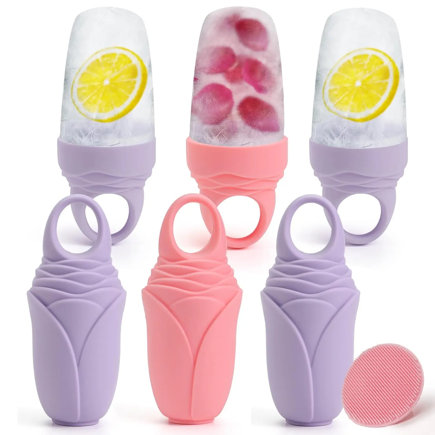 3 Pcs Facial Ice Roller Silicone Mold for Face, Eyes & Neck – Reusable Beauty Skin Care Tools to Reduce Puffiness, Eye Bags, Migraines & Improve Glowing Skin (Pink 1 + Purple 2)