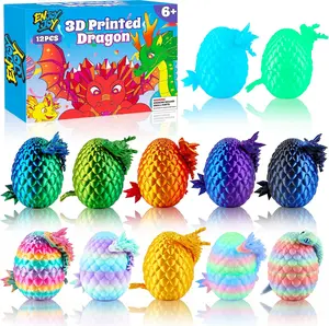 ENJOYJOY 12PCS 3D Printed Dragon Eggs, Easter Egg Fillers for Easter Basket Stuffers, Unique Surprise 3D Printed Animals Fidget Toy, Ideal Gift Easter Eggs for Kids Girls Boys Gifts