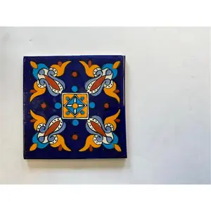 212 Main Tiles - 4-Pack of 6x6 inch Mexican decorative tiles made of natural clay, Hand Glazed and double-fired for indoor and outdoor use.