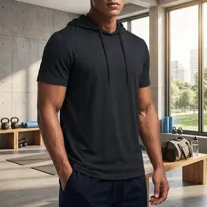 Men's Lightweight Cotton Short Sleeve Hooded T-Shirt - Athletic Pullover, Breathable, Comfortable, for Gym Training, Running, Casual Wear, Fashion Streetwear