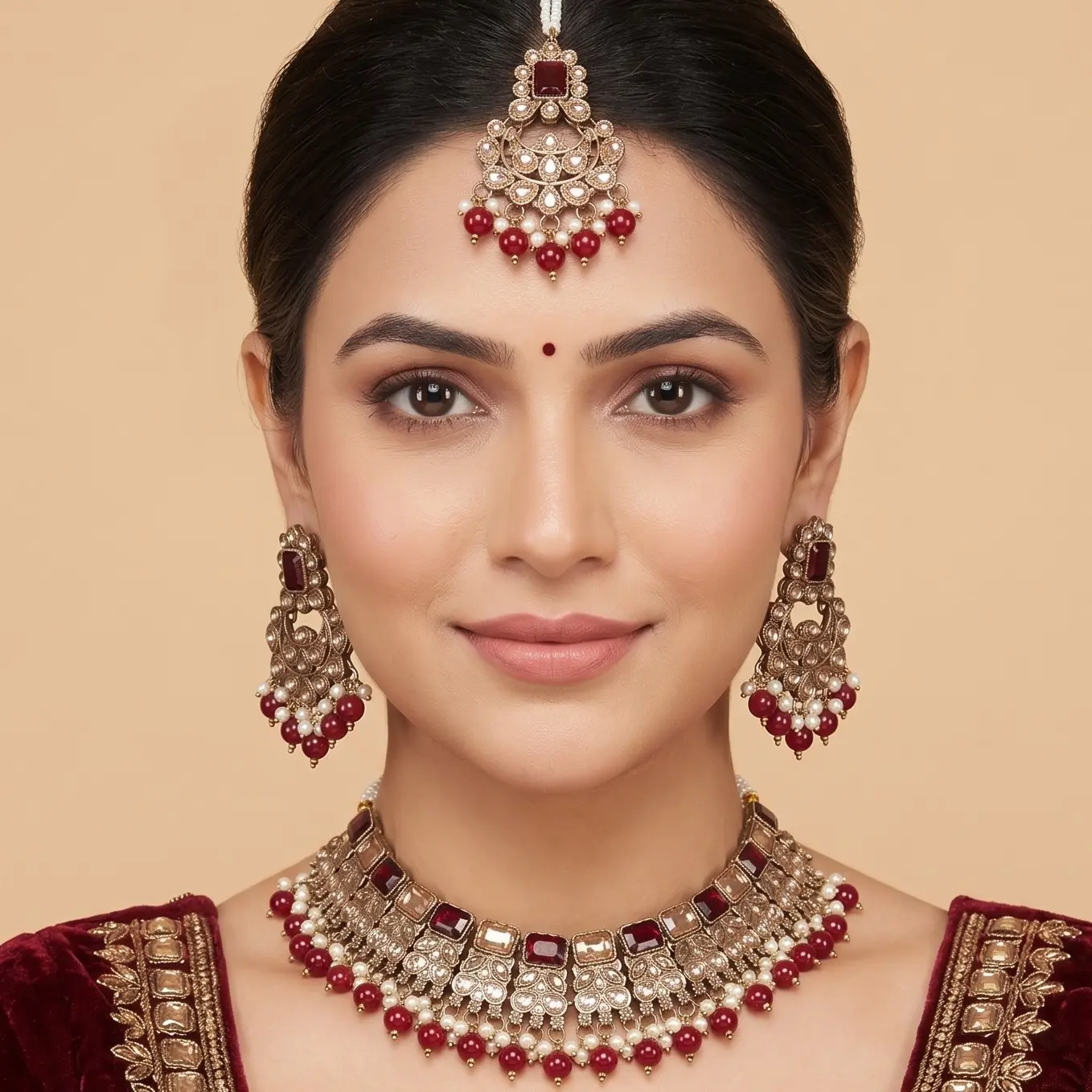 Inaya Bollywood Indian Polki Kundan Style Multicolor Necklace Set - Lightweight, Sohochic for Weddings, Bridal Events, Festivals