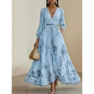 Elegant Olive Green V-Neck A-Line Formal Maxi Dress with Floral Lace Appliqué, Ruffled Bodice & Slit Hem - Machine Washable Women's Wedding, Party & Evening Gown, Wedding Dresses, Wedding Guest Attire, Vneck Design, Pleated Skirt Style, Hig