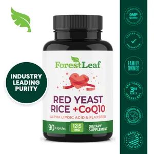 ForestLeaf Red Yeast Rice with CoQ10 Supplement - 1215mg Extra Strength, Citrinin Free Capsules with Alpha Lipoic Acid, Organic Flaxseed Oil, Fiber, Natural Healthy Ingredients - Lab Tested, Gluten Free, 90 Count