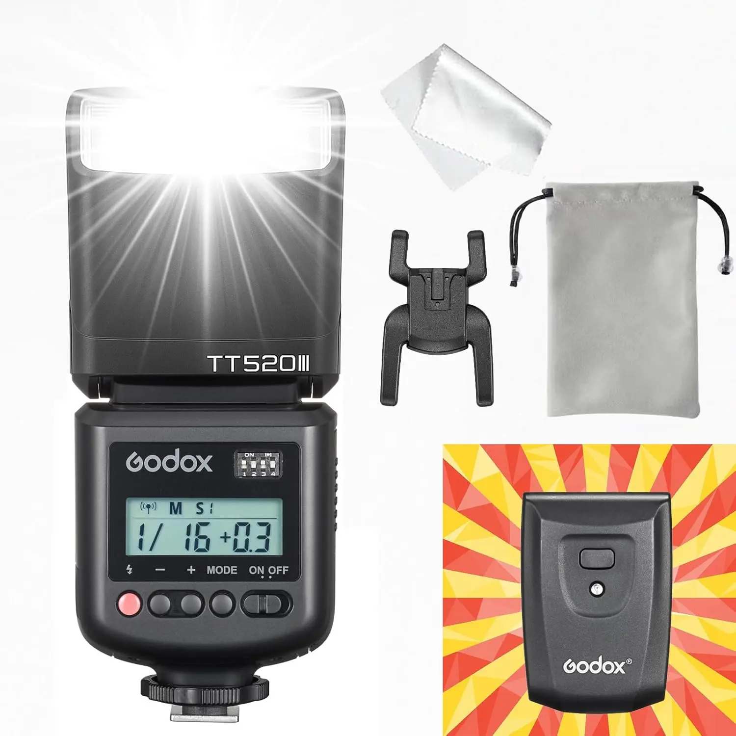 Godox TT520 Series Wireless Camera Flash - Built-in Receiver & RT Transmitter, Compatible with Canon/Nikon/Panasonic/Olympus/Pentax DSLR Cameras with Standard Hot Shoe