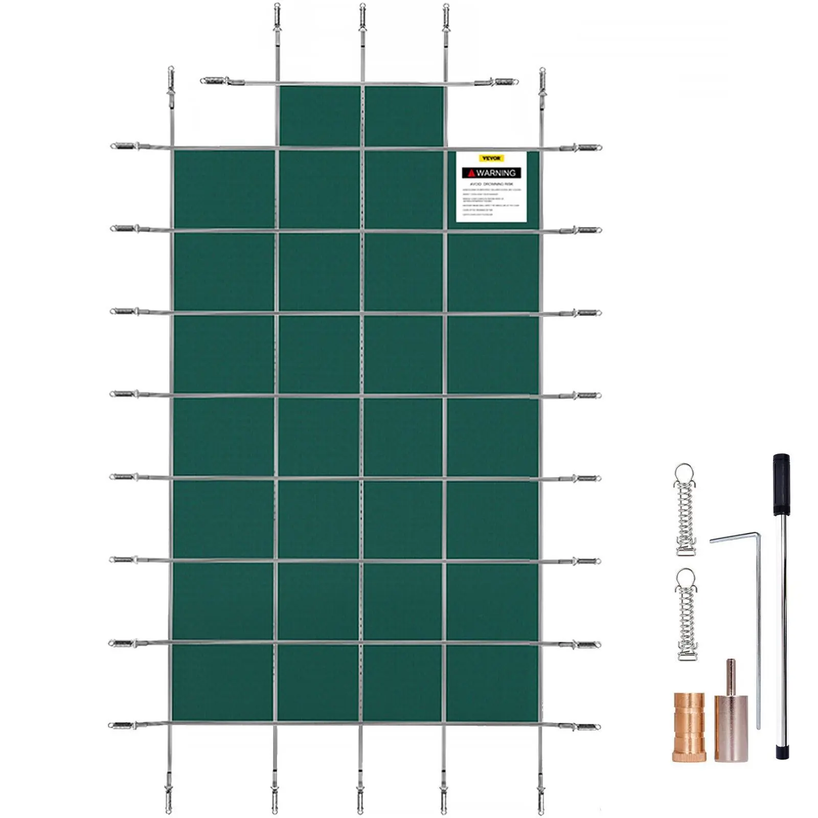 VEVOR Inground Pool Safety Cover, Fits 18x36ft Rectangle Pools, Includes 4x10ft Center End Step, Mesh Design with Drainage Holes, Brass Anchors, Hassle-Free Installation, Long-Lasting Wear-Resistant Green Winter Cover, Dustproof