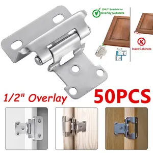 50 Pcs 1/2" Overlay Semi-Partial Wrap Self-Closing Kitchen Cabinet Hinges - Automatic Closing, Soft Close Cabinet Door Hardware, Automatic Closing Hinges, Soft Close Hinges