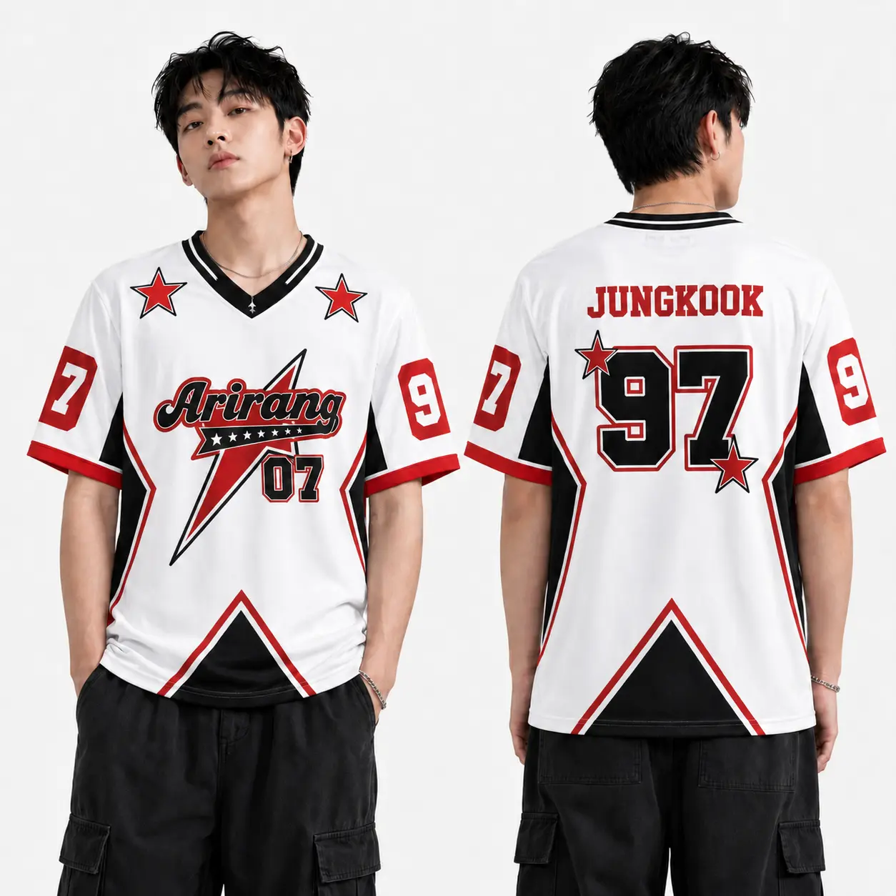 World Tour Concert Kpop Football Jersey, Multicolor Arirang V-Neck Mesh Fan Shirt, Unisex Concert Music Festival Outfit