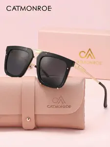 CATMONROE Retro American Pilot Square Frame Pc Material Sunglasses, Trendy Vintage Sunglasses, Suitable For Daily Driving And Hiking Sunscreen, Fashionable Photography, Trendy Versatile, Suitable For Summer Beach Vacation