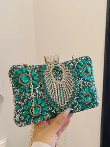 Women's Elegant Rhinestone Decorated Evening Bag, Exquisite Trendy Chain Strap Embellished Clutch Bag, Fashionable Bag for Party Decoration