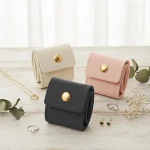 3Pcs Mini Travel Jewelry Bag Leather Organizer Foldable Pouch for Necklaces Rings & Earrings Compact Case with Buckle for Women Beige Pink Gray Travel Accessories