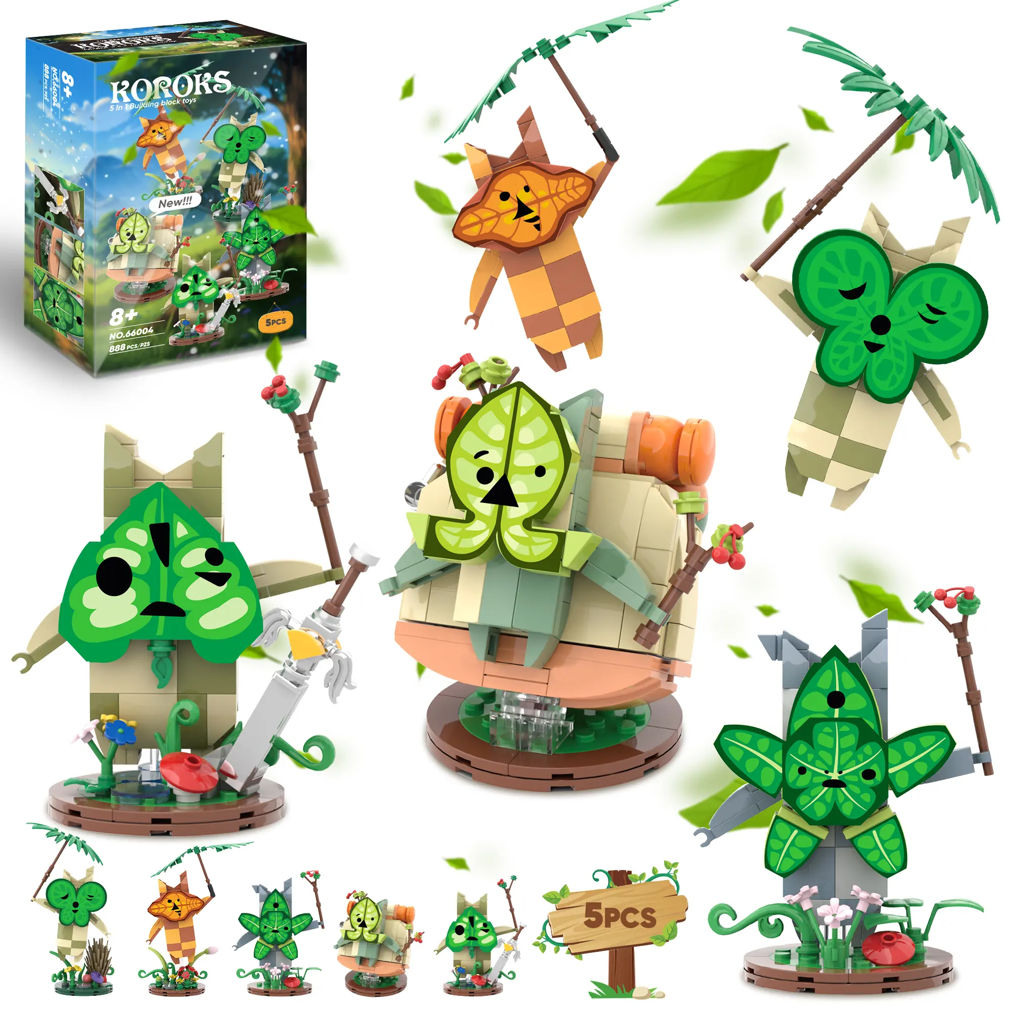 TOKMOC Koroks 5 Characters Building Block Set for BOTW, Cute Game Merch Action Figures,Fan Collectible & Gift Toy for Ages 12+, Home Decoration,game fan,66004,888 Pieces