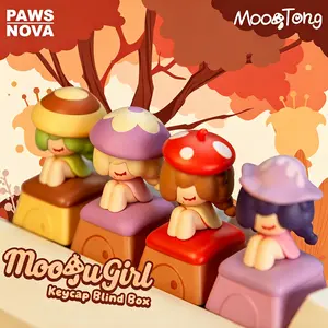 PAWSNOVA Moogugirl Little Mushroom Girl & Tiny Mushroom Keycap Blind Box, Cute Cartoon Mushroom Keycap Replacement