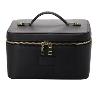 New 2026 PU Handheld Makeup Bag with Compartments, Large Capacity Portable Leather Cosmetic Bag, Leather Makeup Bag