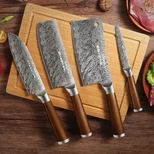 4pcs All Steel Japanese Kitchen Knives Block Set with Imitation Wooden Handle - Suitable for Chef Professional Cutting Bone, Meat and Fruit